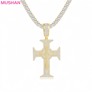 MUSHAN 보석 공장 S925 실버 래퍼 힙합 보석 펑크 스타일 구리 목걸이와 Moissanite 다이아몬드 크로스 펜던트 - Product Image 1