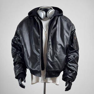 Özel bombacı ceket Zip up kapşonlu erkek ceket rüzgar geçirmez pilili erkekler için DERİ CEKETLER Homme kış ceket - Product Image 3