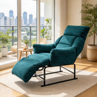 Fauteuil inclinable de luxe en velours côtelé, canapé de salon rembourré vert sarcelle avec repose-pieds et poche, structure en métal noir pour balcon, appartement, hôtel