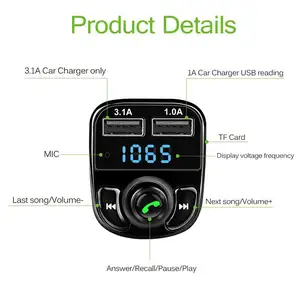 AUX Music TF Card FM جهاز إرسال بلوتوث مزدوج السن USB طقم هاتف سريع شاحن سيارة مشغل MP3