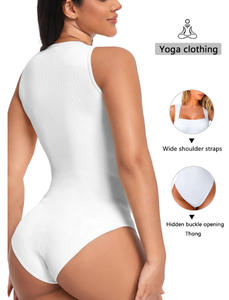Body de sport avec logo personnalisé gratuit <span class=keywords><strong>Combinaison</strong></span> de yoga sexy sans manches à col carré et côtelé pour femmes - Product Image 3