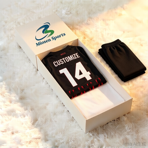 Maillot de football rayé rouge et noir - Style domicile Milan City - Maillot personnalisable de haute qualité pour jeunes - Product Image 1