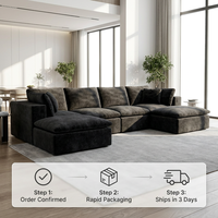 US-Lager Sofort Lieferbar Schwarzes Cord U-förmiges Modulares Ecksofa Komprimiertes Sofa Versand in 3 Tagen Kostenloser Versand