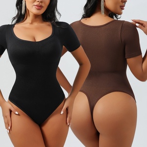 Vente flash : Combinaison sans couture en nylon pour <span class=keywords><strong>femme</strong></span>, haut à manches courtes, col rond, t-shirt <span class=keywords><strong>amincissant</strong></span>, respirant, léger - Product Image 1