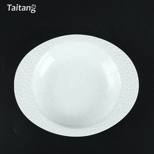 Unique Design Embossed White Porcelain <span class=keywords><strong>Restaurant</strong></span> Oval Dinnerware Plate Set 8" Soup Plate Ceramic - Product Image 3