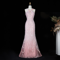 Robe de soirée sirène élégante Sharon Said SS709 pour femme, ornée de perles et de paillettes, en dentelle, col halter, idéale pour les anniversaires et occasions spéciales