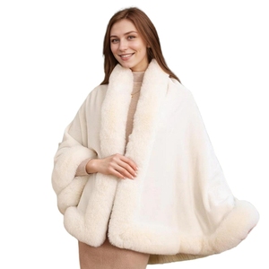 Women Sparkly Diamond <b>Shawl</b> Elegant Pearl Brooch Wrap Plush Faux Fur Trimmed Cape for <b>Wedding</b> Guest Christmas Party - Product Image 2