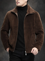 Veste en fausse fourrure résistante pour homme, idéale pour le dropshipping |   7,0% Laine, 93,0% Polyester, Couleur unie, Col montant, Fermeture éclair