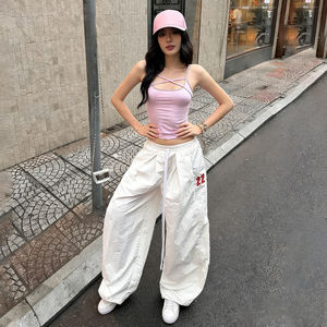 Pantalones Anchos Bordados con Número Estilo INS para Mujer, Cintura Elástica con Cordón, Pantalones Largos Casuales de Estilo Urbano - Product Image 1