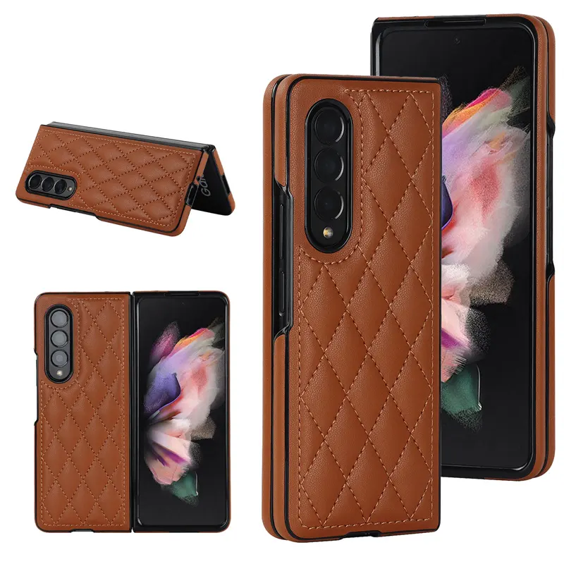 Brand leather phone case designer with card holder for samsung galaxy z flip 4 filp 3 fold 3 genuine leather case
