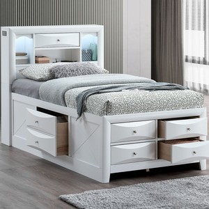 White <b>Storage</b> <b>Kids</b> Bed With Drawers And Headboard Shelf For Bedroom - Product Image 1