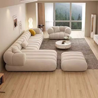 Canapé d'angle moderne en forme de L à trois places avec chaise longue, structure en bois massif, canapé nuage, canapé chenille pour salon, appartement, hôtel