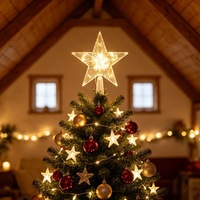 Adorno de Estrella para Árbol de Navidad con Luces LED Cálidas a Pilas, Decoración Transparente de Acrílico para el Hogar, Habitación y Fiestas Navideñas