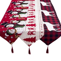 Chemin de table de Noël 2023 au design rustique de cerf, renne nordique et bonhomme de neige