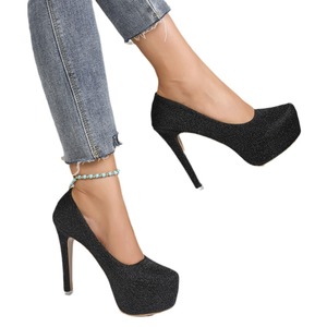 Nuove Scarpe da Donna con Tacco Alto, Plateau Colorato, Tacco Sottile e Punta Bassa, Nere - Product Image 2