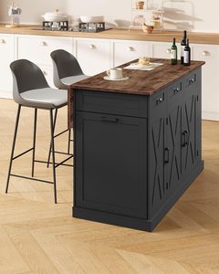 Carrito de Cocina Plegable y Móvil Estilo Rústico con Almacenamiento, Contenedor de Basura, Gabinete, 2 <span class=keywords><strong>Cajones</strong></span>, Estante para Especias, Ajustable, Negro - Product Image 2