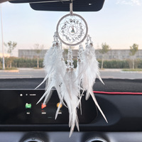 Boho Mini fait à la main oeil de tigre Rose Quartz attrape-rêves avec plume voiture rétroviseur pendentif cristal chambre suspendus décoration