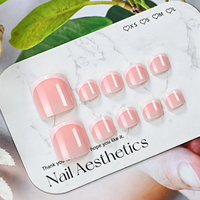 24 Uñas Postizas Francesas Rosadas Brillantes en Caja, Uñas Postizas Cortas Cuadradas, Uñas Postizas Francesas Blancas de Cobertura Completa