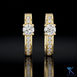 Lab Grown CVD Diamond Solitaire Accent <b>Hoop</b> <b>Earrings</b> Snap Back 18K <b>Solid</b> Gold Minimalist Wedding Women's Fine Jewelry - Product Image 2