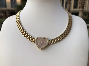 Collar con Colgante de Corazón con Diamantes CZ y Cadena Nugget Rollie de Acero Inoxidable con Nombre Personalizado, Joyería de Moda para Mujer, Regalo - Product Image 4