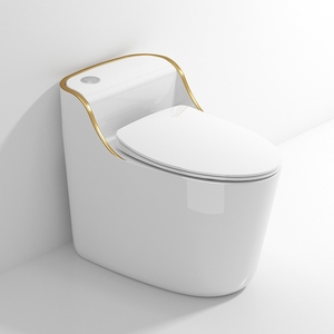 Hot Sales Flushing S-trap <strong>Black</strong> Color Bathroom One Piece <strong>Toilet</strong> Ceramic Wc <strong>Toilets</strong> with Gold Rim - Product Image 2