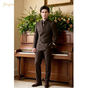 Completo da Uomo <span class=keywords><strong>Doppiopetto</strong></span> a Righe, 2 Pezzi, in Poliestere Viscosa Spandex, Vestibilità Slim, per Business, Matrimoni e Cerimonie, Giacca e Pantaloni - Product Image 3