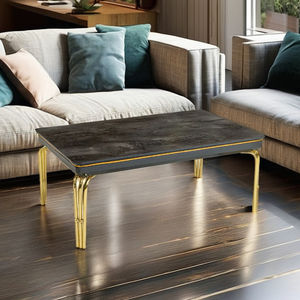 Mesa de Centro Moderna y Duradera de Lujo con Tapa de Madera y Estructura Metálica, Diseño Antiguo, Muebles para Sala de Estar - Product Image 1