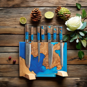 Grand bloc universel pour couteaux en résine époxy Porte-<span class=keywords><strong>couteau</strong></span> en bois d'olivier naturel avec aimant pour le <span class=keywords><strong>rangement</strong></span> des couteaux de cuisine - Product Image 2
