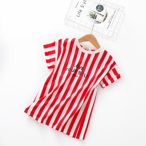 Robe pull en coton pour petites filles, motif chevron, imprimé sport, manches courtes, tendance, vêtements d'été, t-shirt, vente en gros - Product Image 5