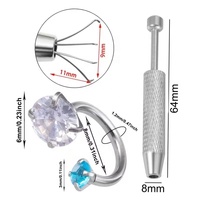 Kit de Joyería para Piercings de 2 Piezas, Incluye 1 Anillo de Nariz de Acero Inoxidable con Forma de Herradura y Doble Zirconia Sintética, 1 Herramienta para Agarrar Joyas