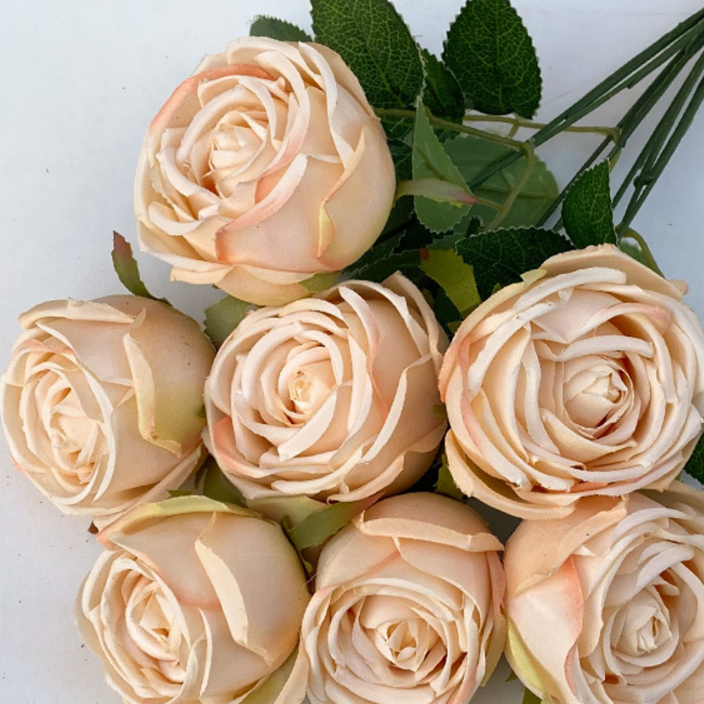 bouquet 7 têtes rose 45cm champagne
