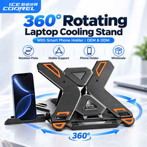 ICE COOREL – support pour ordinateur portable avec support pour téléphone, base rotative à 360 degrés, coussin de refroidissement en aluminium et plastique, pour le bureau, la maison et les voyages - Product Image 2