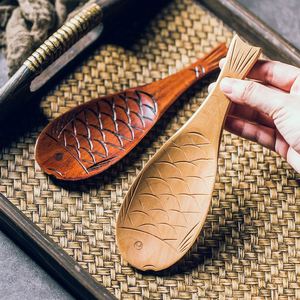 Nanmu High-End Solid Wood Rice <b>Spoon</b> Non-Sticky Rice Holding Shovel for Household Use Fish Shaped Wooden Spatula - Product Image 2