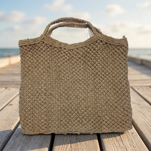 Sac à main en macramé fait main, sac fourre-tout en paille tressée, ouverture supérieure, deux poignées, grande capacité pour la plage et les voyages - Product Image 5