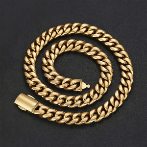 सोने की प्लेटेड स्टेनलेस स्टील चेन हार 12 मिमी हिप-हॉप क्यूबन स्टेनलेस स्टील हार - Product Image 4