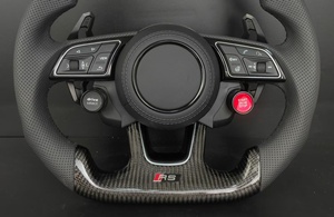 Volante de Fibra de Carbono Estilo RS con Botón de Cuero Perforado Compatible con <span class=keywords><strong>Audi</strong></span> Serie A3/A4/Q5/A7/Q3/Q5/RS - Product Image 4
