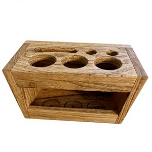 Wood Round <b>Toothbrush</b> <b>Holder</b> Stand Wall Mounted Minimalist Bathroom Organizer - Product Image 6
