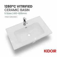 Lavabo de Cerámica Integrado Kidoir con Curva Suave, Lavabo de Encimera Blanco para Baño, Venta al por Mayor OEM para Pedidos a Granel