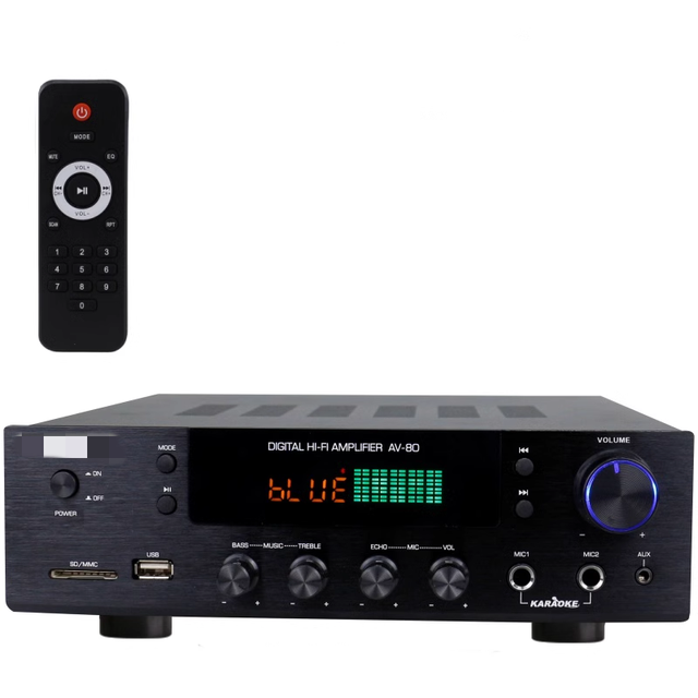 220V 2000W BT Stereo Amplifier HiFi 2.0 Audio Power Remote Control Headphone Jack USB SD AV-80