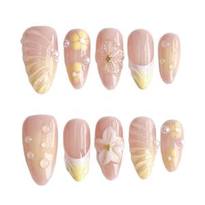 Venta al por mayor 10 piezas de lujo estilo francés almendra/patrón cuadrado 3D Gel prensa <span class=keywords><strong>uñas</strong></span> pintadas a mano <span class=keywords><strong>uñas</strong></span> artificiales personalizadas - Product Image 5