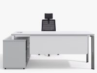 Bureau de direction en forme de L avec rangement, poste de travail informatique moderne, construction en bois et métal, design modulaire, haute qualité