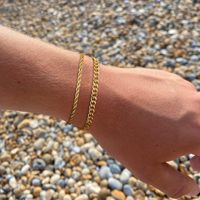 Bracelet double couche pour homme Ouyin Jewelry, plaqué or 14 carats, chaîne torsadée cubaine, étanche, hypoallergénique, vente en gros