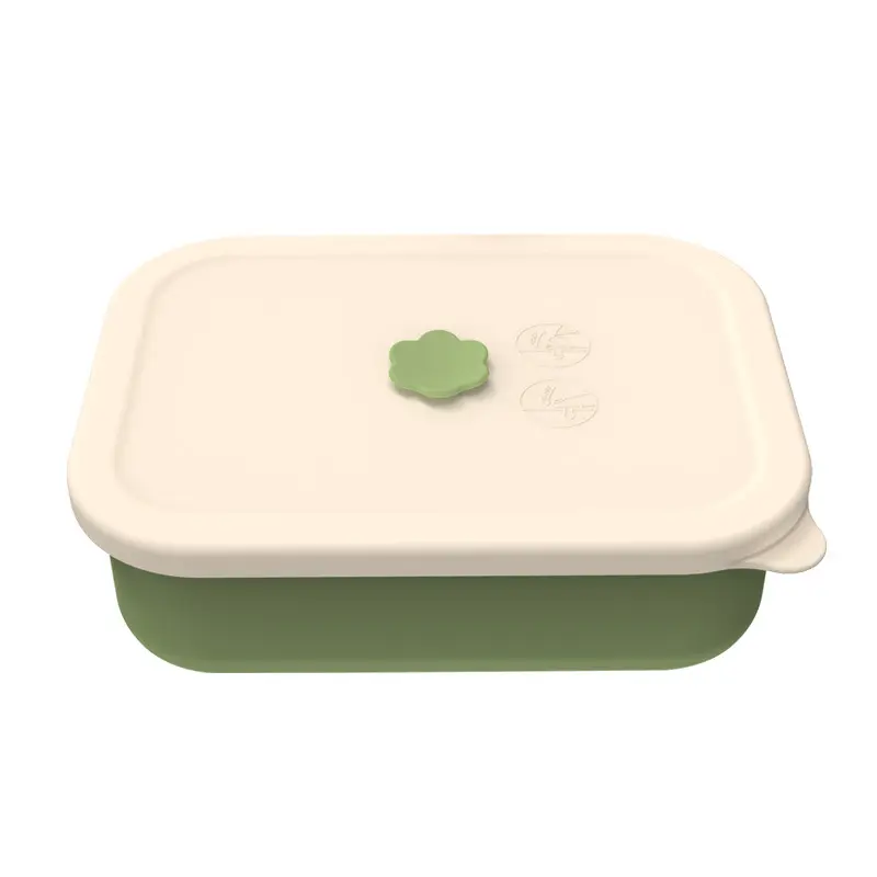 Kotak makan silikon 4 kompartemen, kotak makan siang anti bocor, wadah penyimpanan makanan dengan tutup untuk kotak Bento anak sekolah