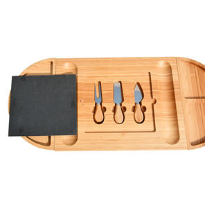 Ensemble de planche à fromage en bambou Planches à charcuterie avec bol à fruits fusionné ou fendu Plateau à viande et à fromage Planche de service en bois - Product Image 4