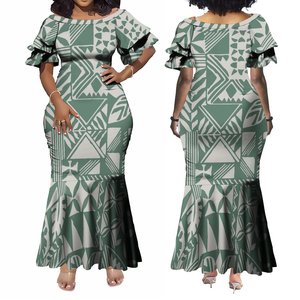 OEM Design Tapa Mélanésie personnalisé Dames élégantes Vêtements polynésiens à manches volantées à double épaisseur Robes pour femmes de grande taille 7XL - Product Image 2