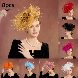 Chapeau élégant à large bord en forme de dôme pour les goûters et <span class=keywords><strong>la</strong></span> Saint-Valentin, orné de plumes artificielles, bandeau décoratif - Product Image 6