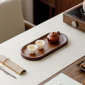 Guanlan Walnut Wood Oval <b>Tea</b> <b>Tray</b> 1 Compartment Varnished Finish Multifunction Storage For Home <b>Tea</b> Serving - Product Image 3