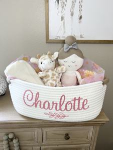 Venta caliente nuevo diseño Baby Girl Gift canasta de almacenamiento Ducha Cesta de regalo <span class=keywords><strong>personalizada</strong></span> <span class=keywords><strong>con</strong></span> <span class=keywords><strong>nombre</strong></span> Nursery Newborn Best Baby Shower - Product Image 4