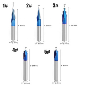 Nhà Sản Xuất 1/4 * 2in Fresa Màu Xanh Nano Lớp Phủ V Loại <span class=keywords><strong>Chamfer</strong></span> Bit Solide Carbide Khắc Gỗ Công Cụ Khắc CNC Router Bits Set - Product Image 1