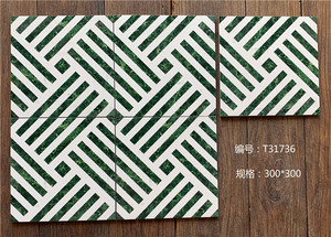 Mattonelle per pavimenti in porcellana color porcellanato piccolo stile floreale 300mm 300x mm bianco venato verde scuro - Product Image 4